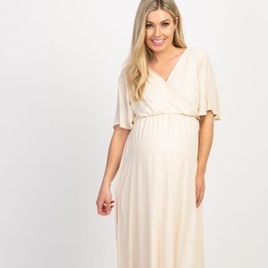 PinkBlush Beige Chiffon Bell Sleeve Maxi Dress